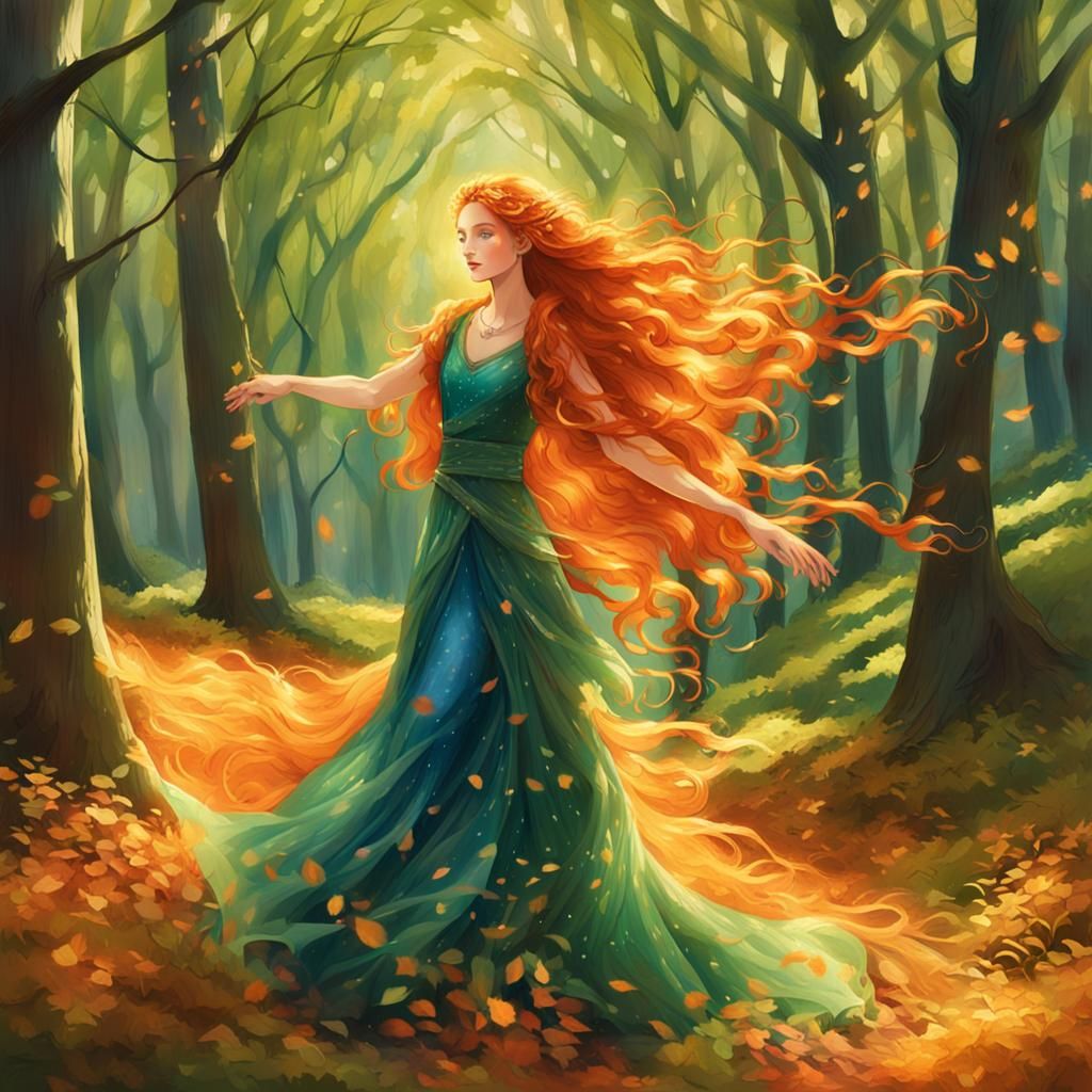 Girl Dancing in Forest, a Pre-Raphaelite Vision