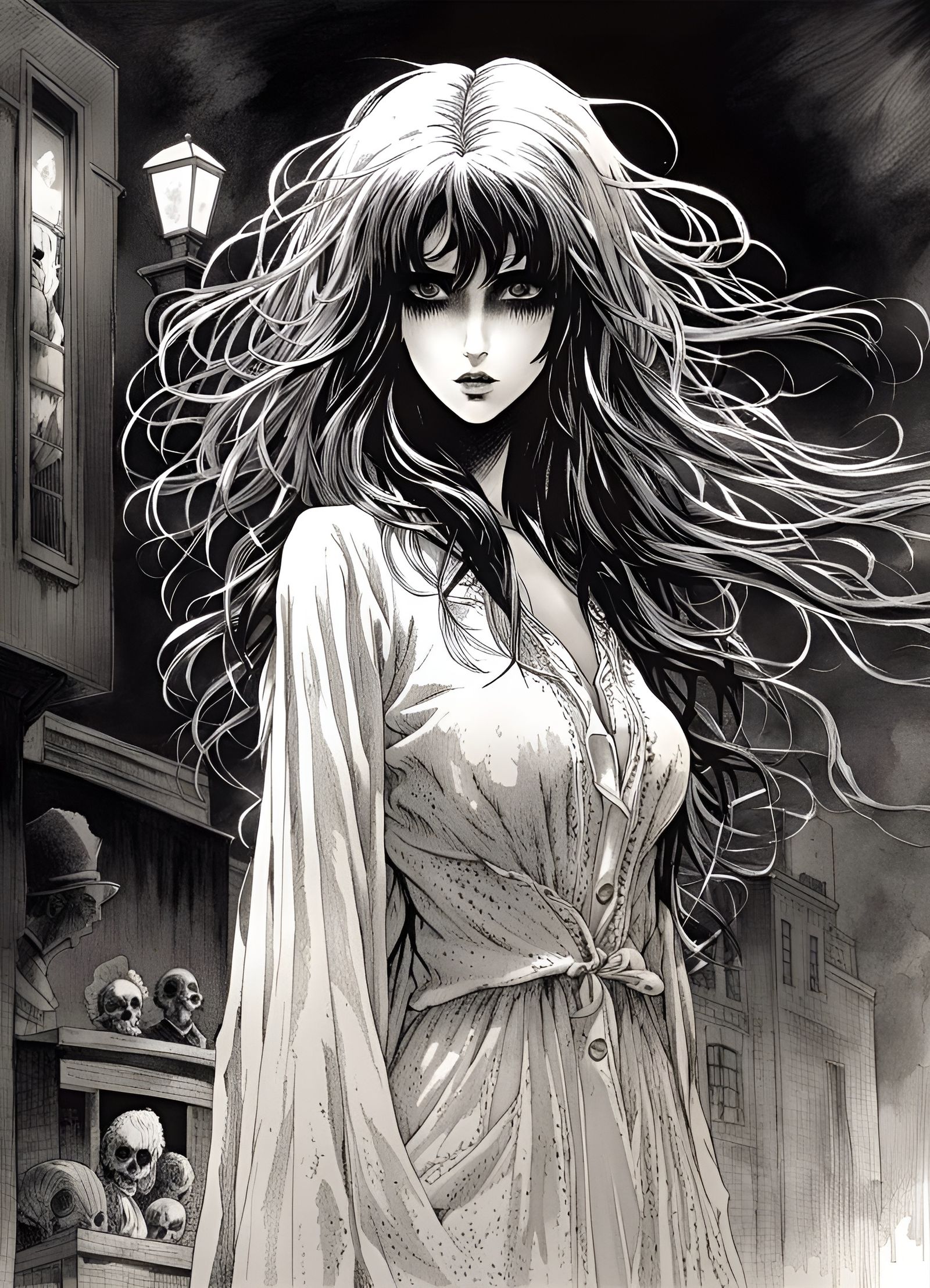 Creepy Anime Ghost Girl in Dramatic Lighting