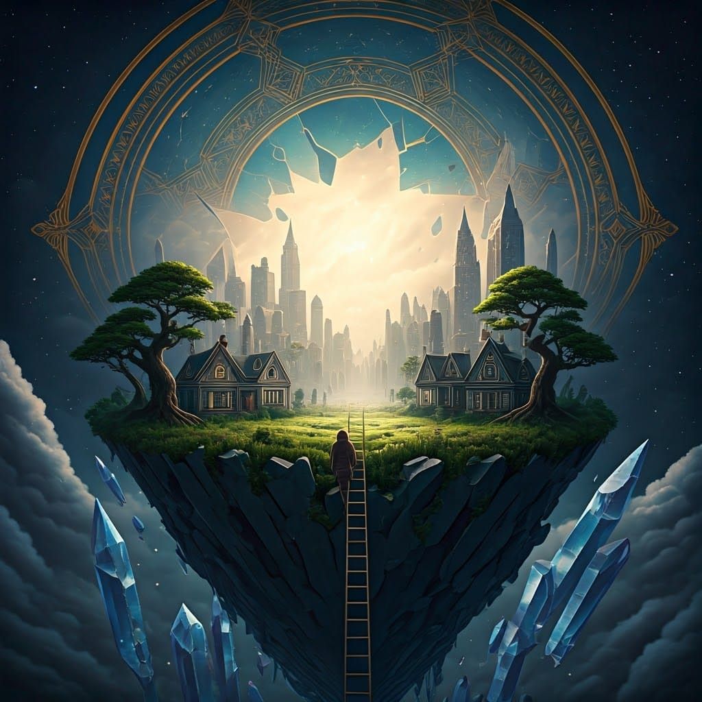 Cosmic Victorian Cityscape with Celestial Gateway