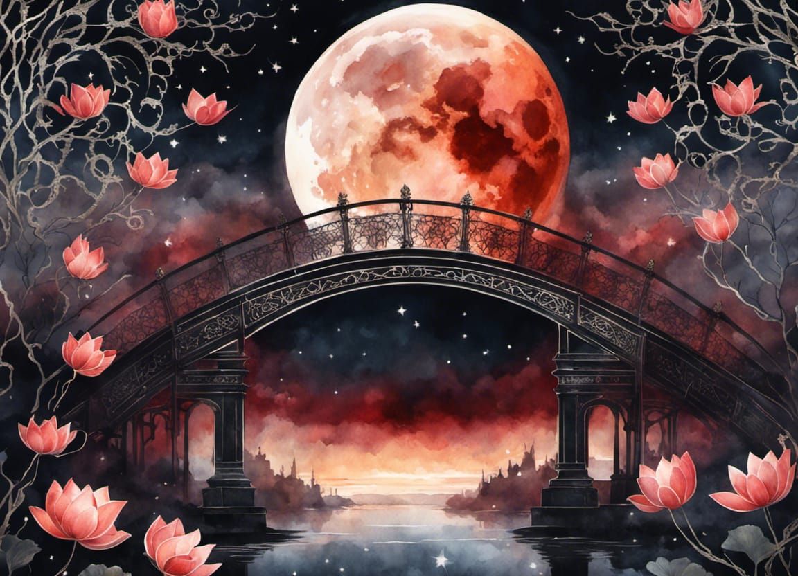Watercolor night bridge