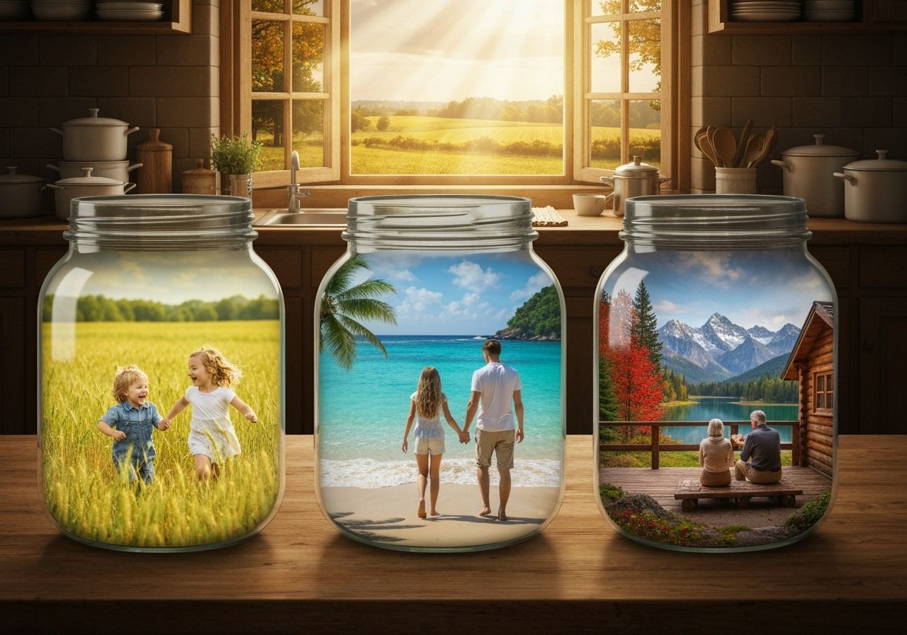 Cozy Kitchen with Three Seasons Captured in Jars