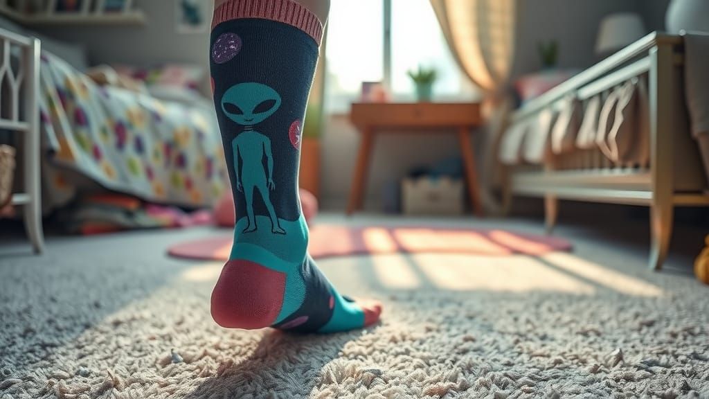 Teen Feet in Retro-Futuristic Socks with Aliens