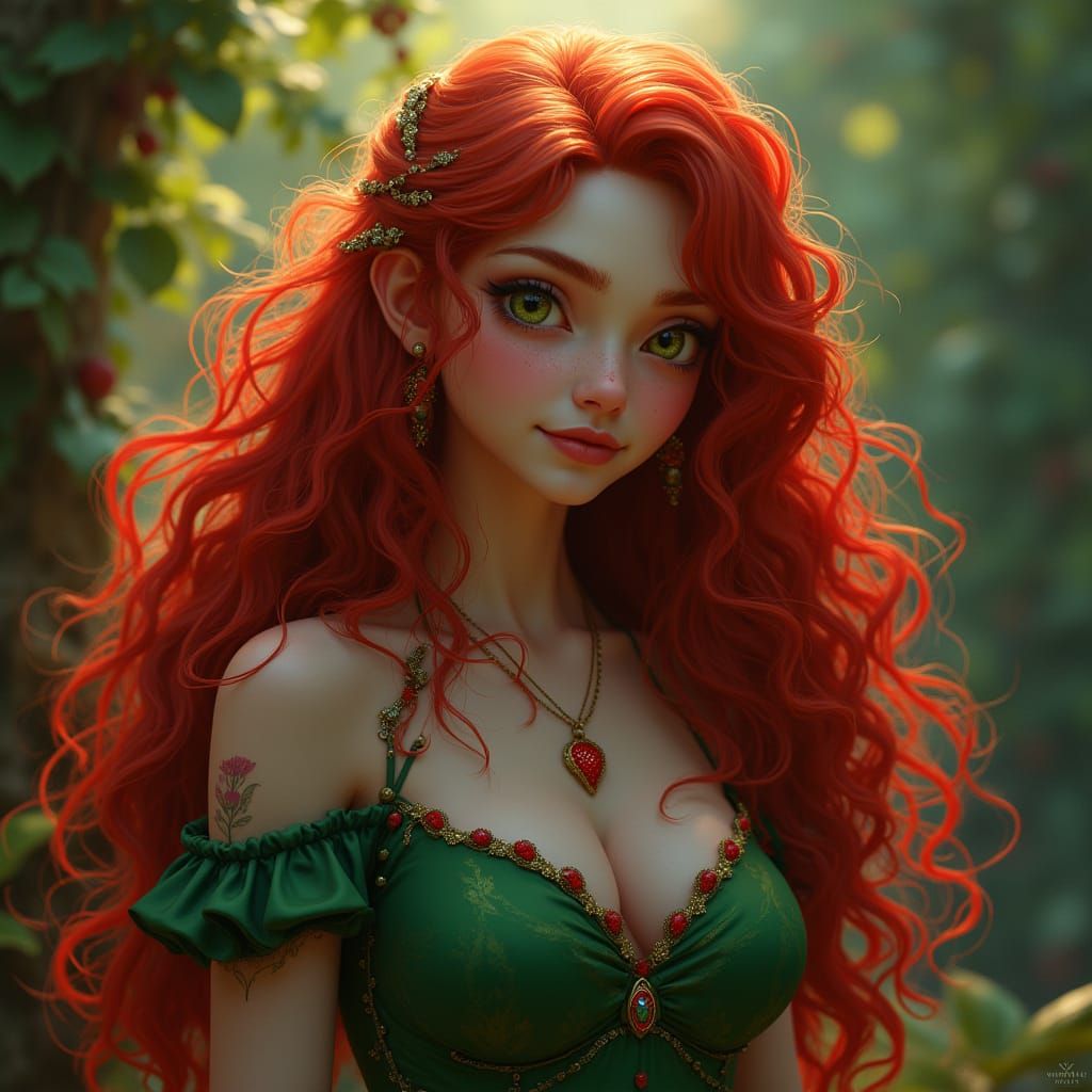 Strawberry Maiden Portrait in Digital Art Style