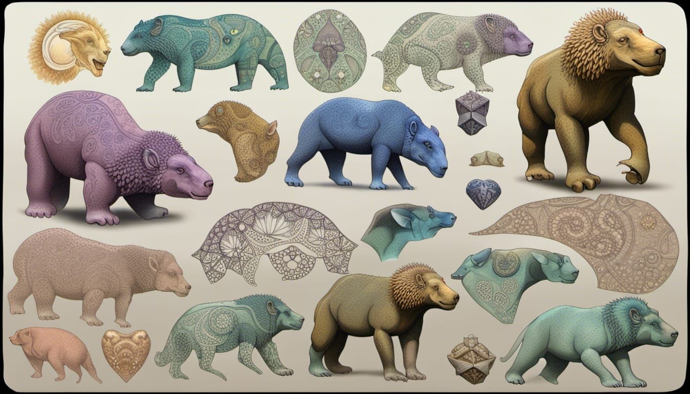 Surreal Australian Megafauna with Fractal Zentangle Patterns