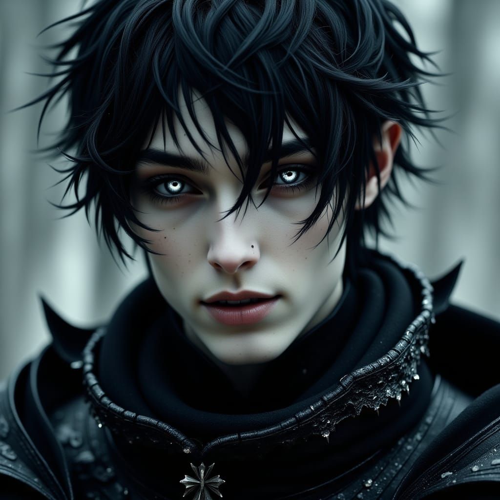 Ethereal Gothic Man in Black Leather Armor