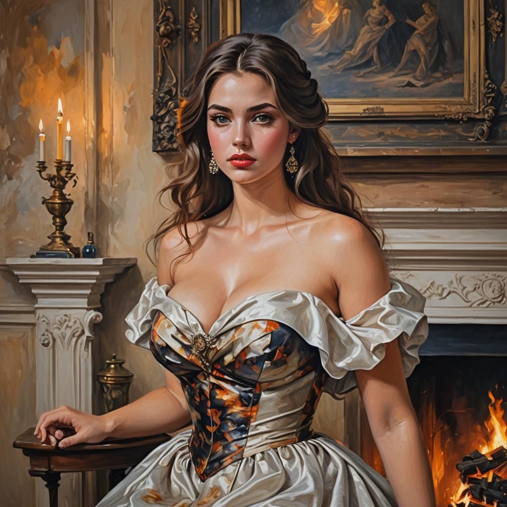 Sensual Portrait of a Woman in the Style of Oil Painting