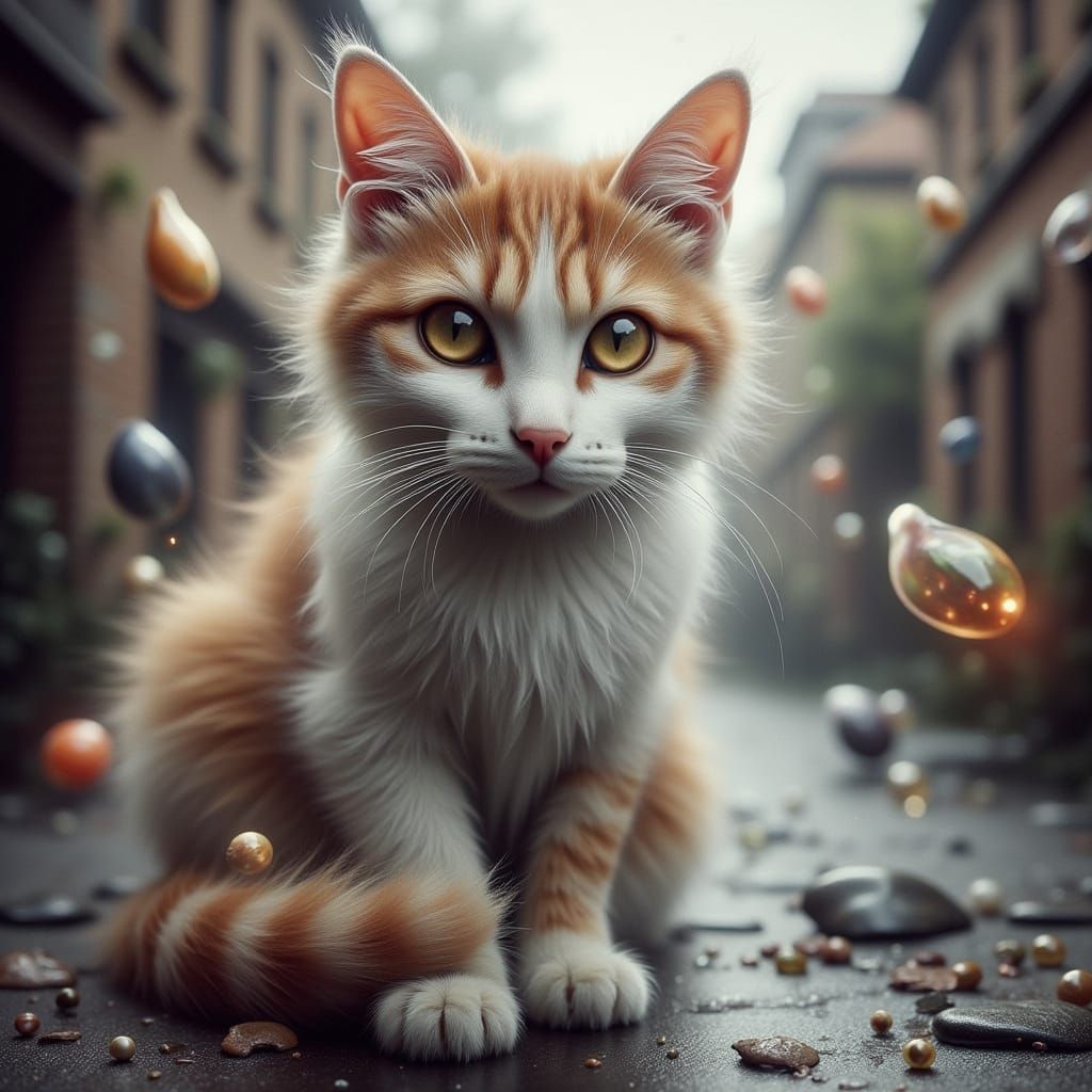 Cat Walking on Rooftops in Dreamy Style