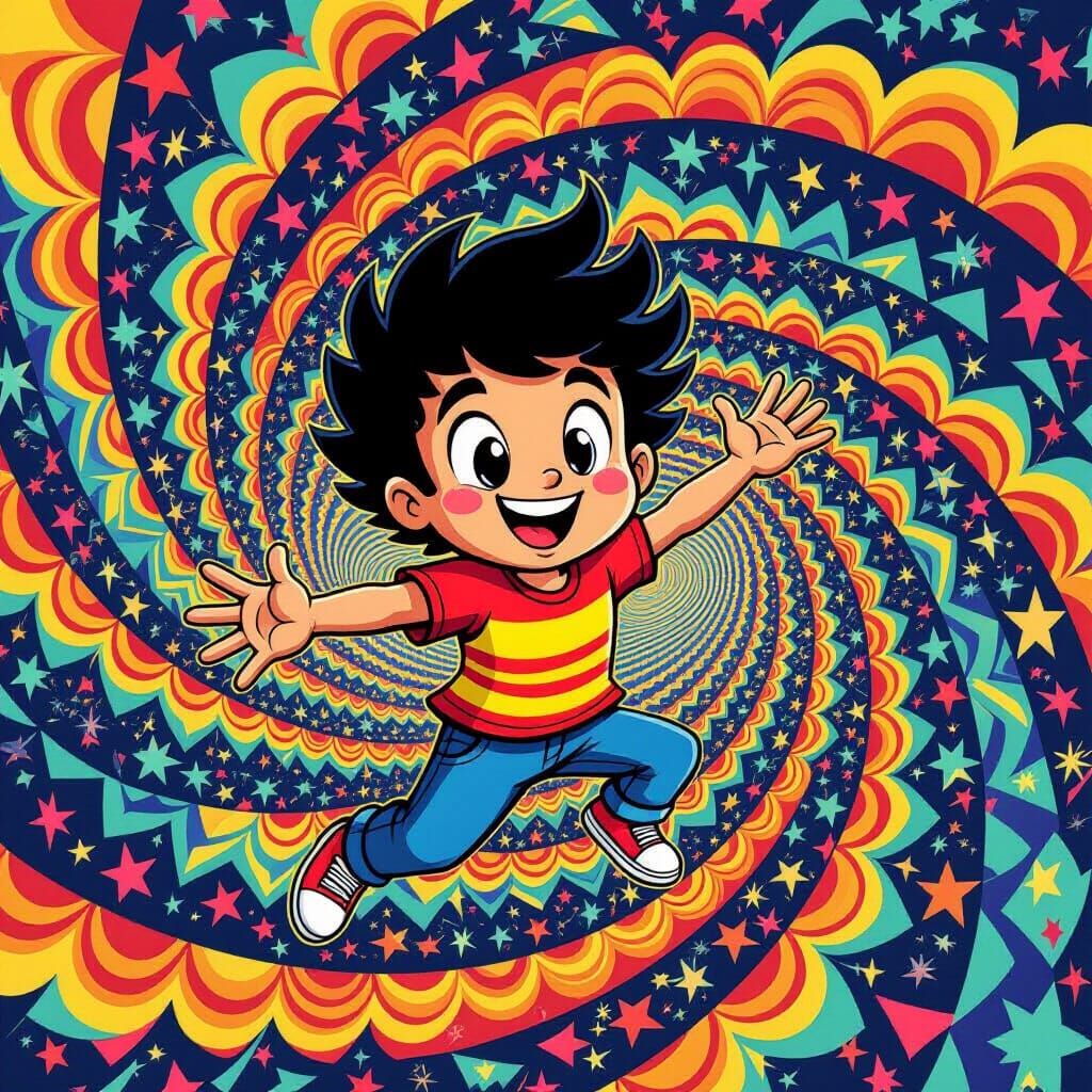 Cartoon Character in Mesmerizing Kaleidoscopic Vertigo Art
