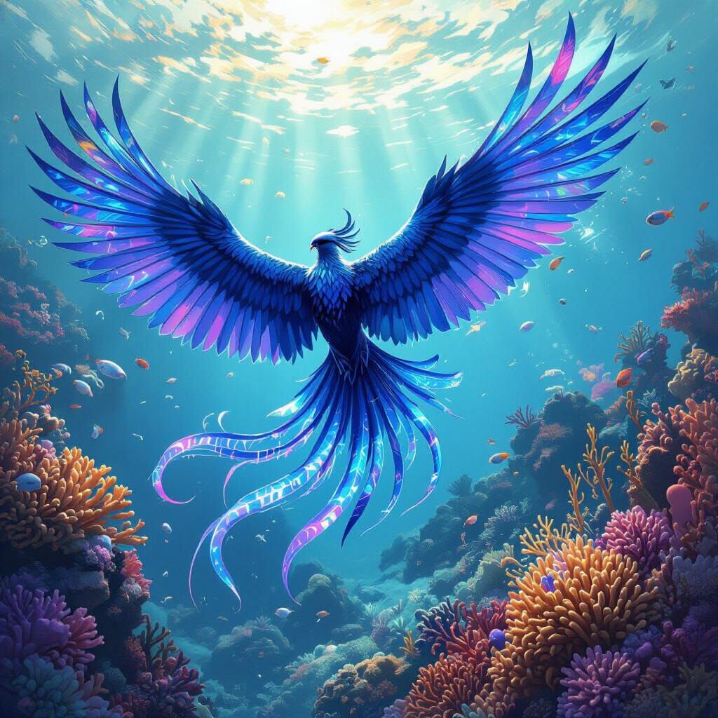 Anemihawk Soaring Over Coral Reef: Digital Art