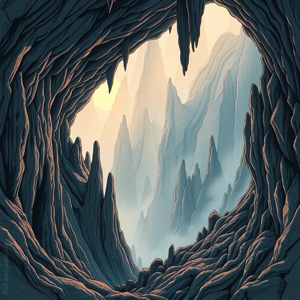 Surreal Cave: Music Notes Echo in Retro D&D Style