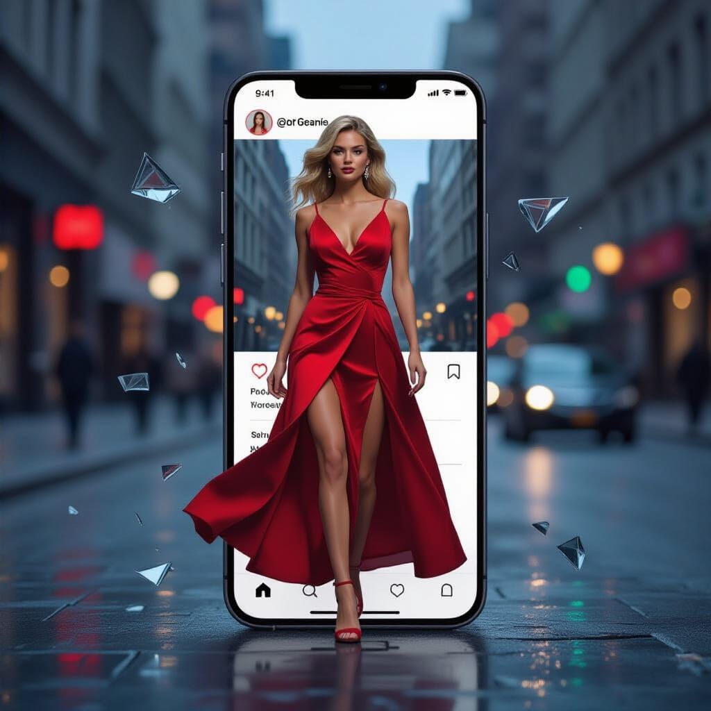 Elegant Woman Escapes Broken Smartphone Screen