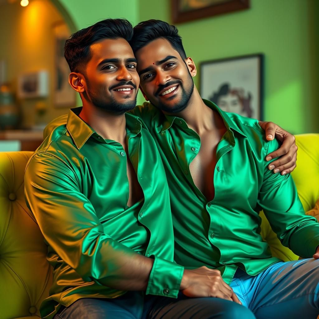 Emerald Embrace: Hyperrealistic Splash Art of Two Men