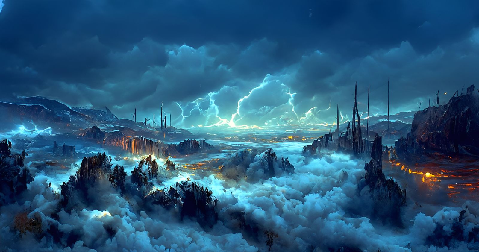 Epic Lightning Storm Landscape in Matte Painting Style