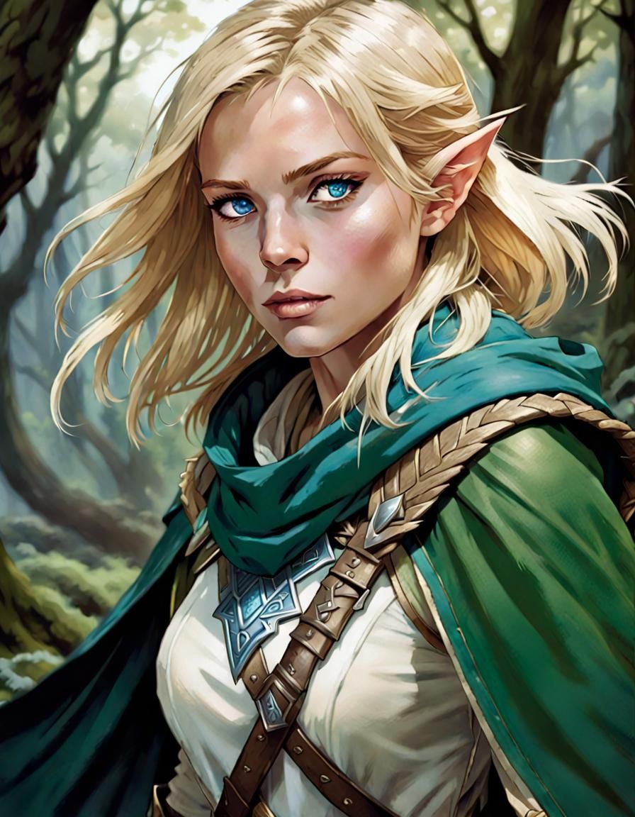 Elven Ranger Portrait in Comic Book Style