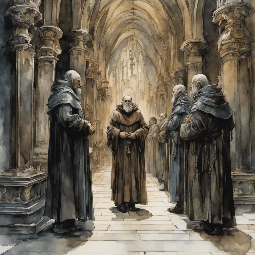 Ominous Medieval Monks Plotting in Throne Room
