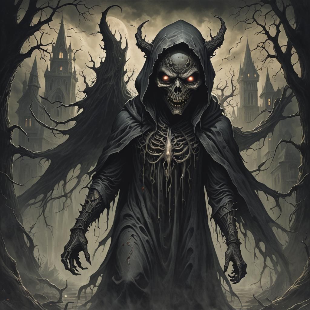 Eerie Gothic Horror Creature Emerging from Darkness