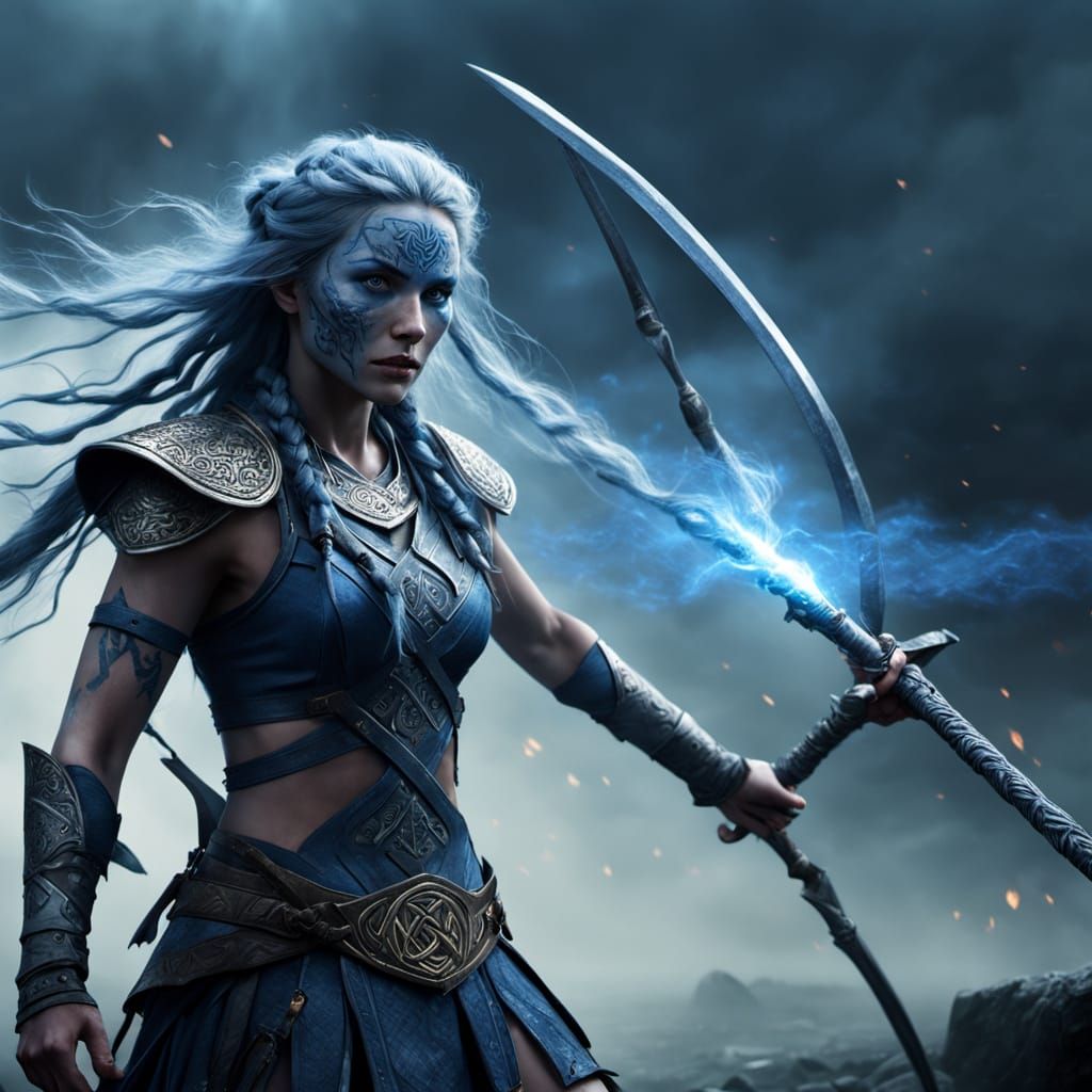 Fierce Celtic Warrior Woman in Battle