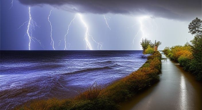 Dramatic Lightning Storm in Mixed Media Style