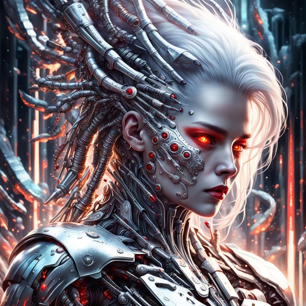 Stunning Machine Woman Portrait in Cyberpunk Style