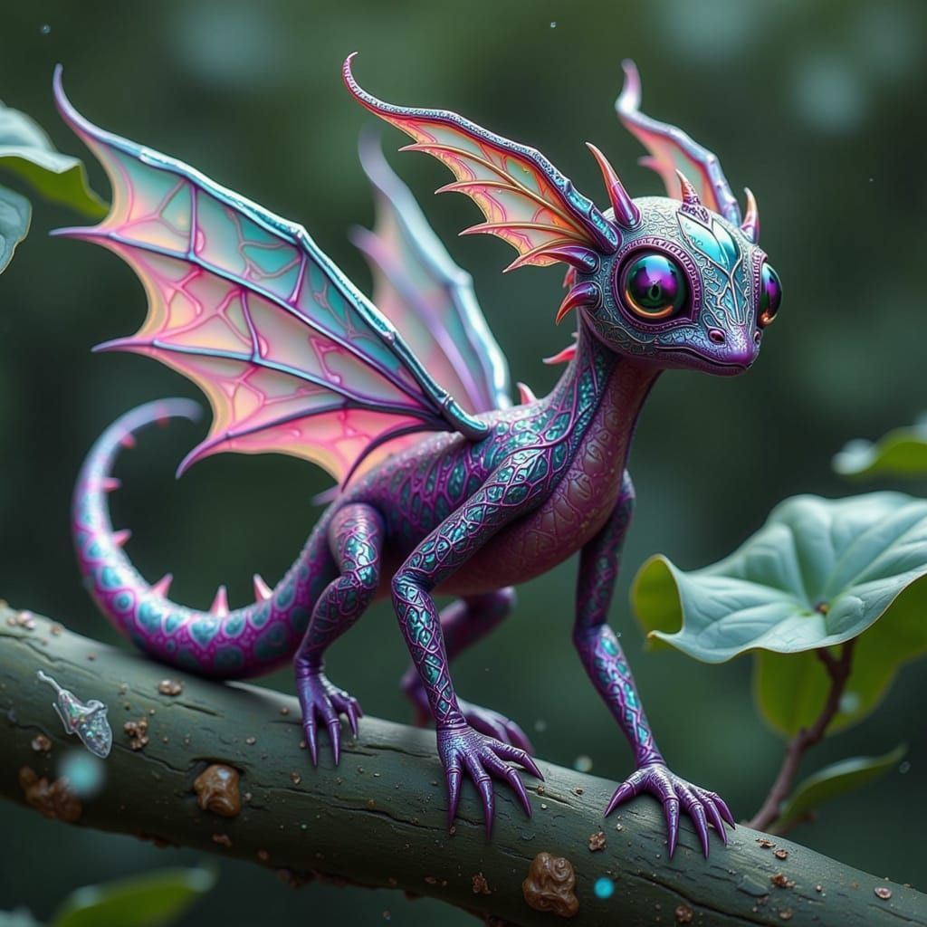 Vibrant Açaí-Dragon Hybrid with Iridescent Scales and Chamel...