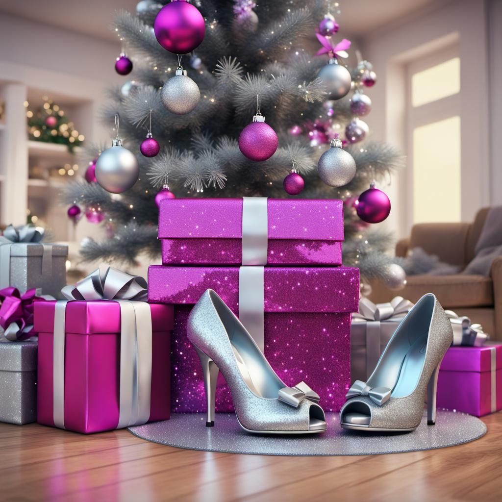 Disney Pixar style 3D beautiful Christmas scene, with presen...