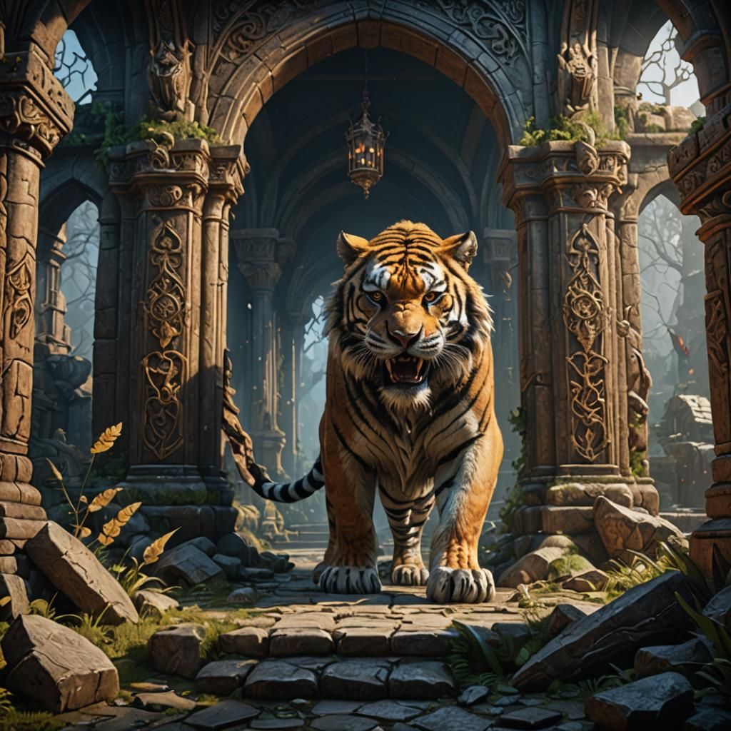 Medieval Sabertooth Tiger Lair in Detailed Matte Painting