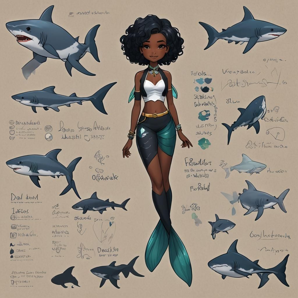 Shark Mermaid Character Sheet: Black Girl Design