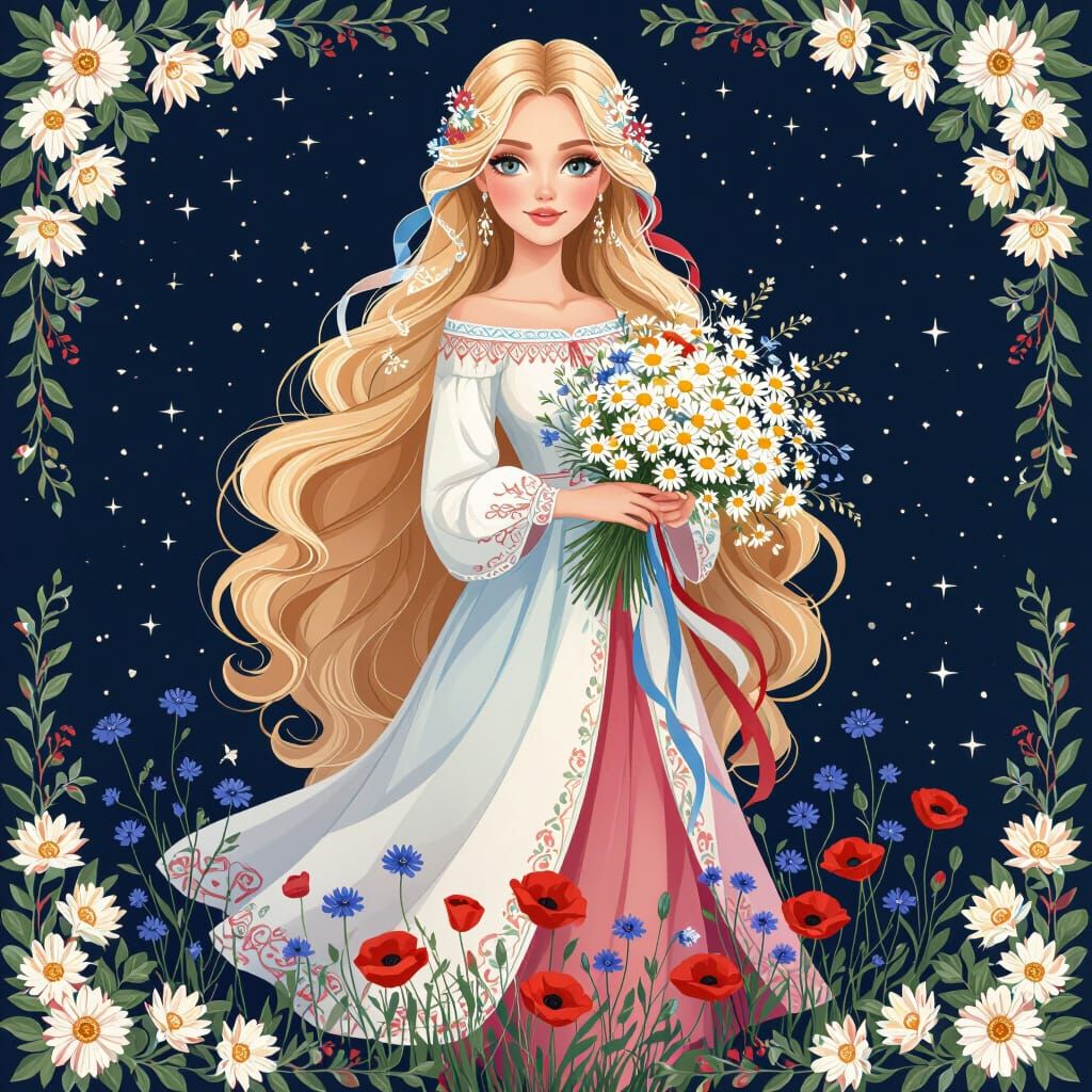 Slavic Beauty Sticker Design with Floral Bouquet