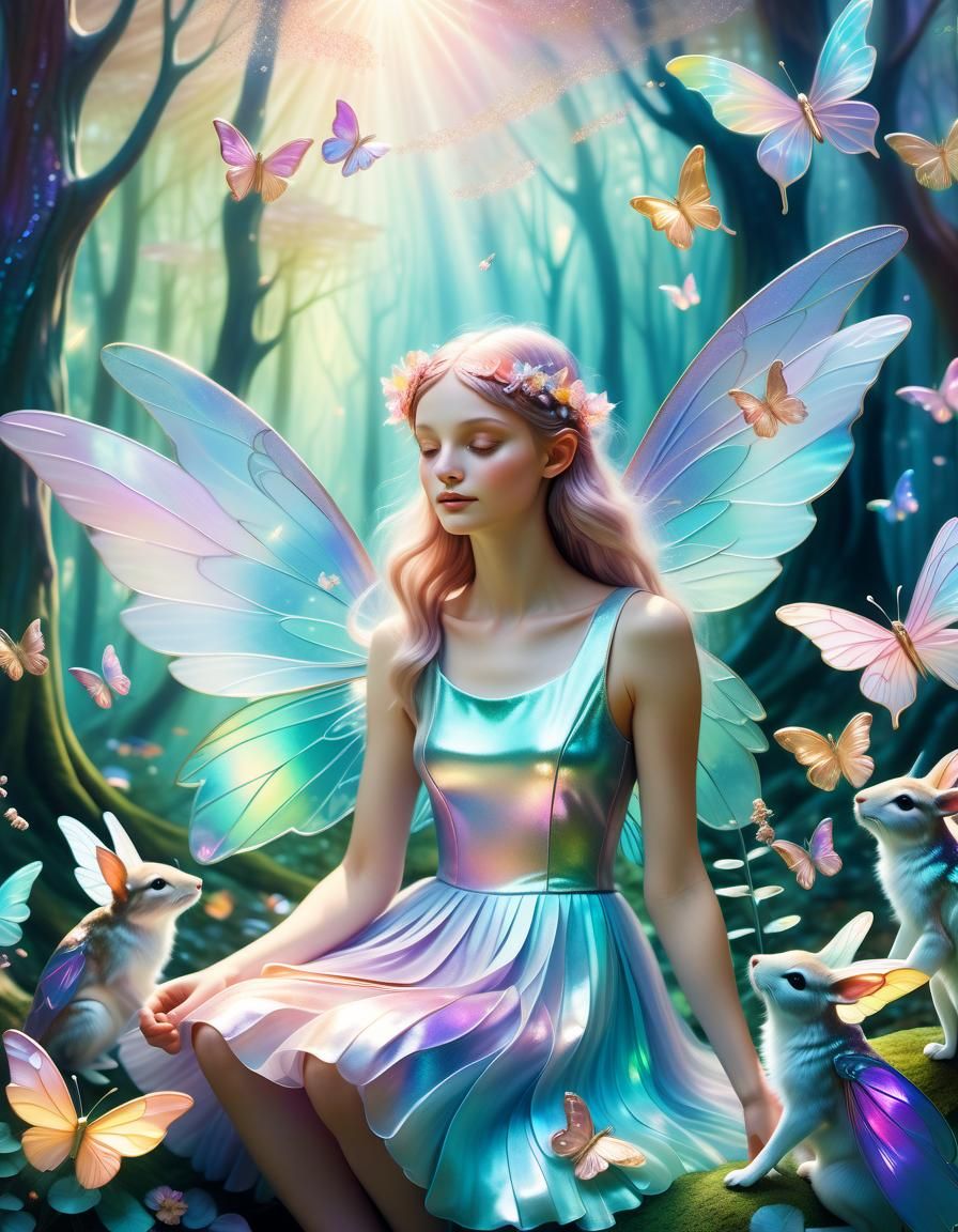 Enchanting Fairy in Forest, Surreal Oil Painting