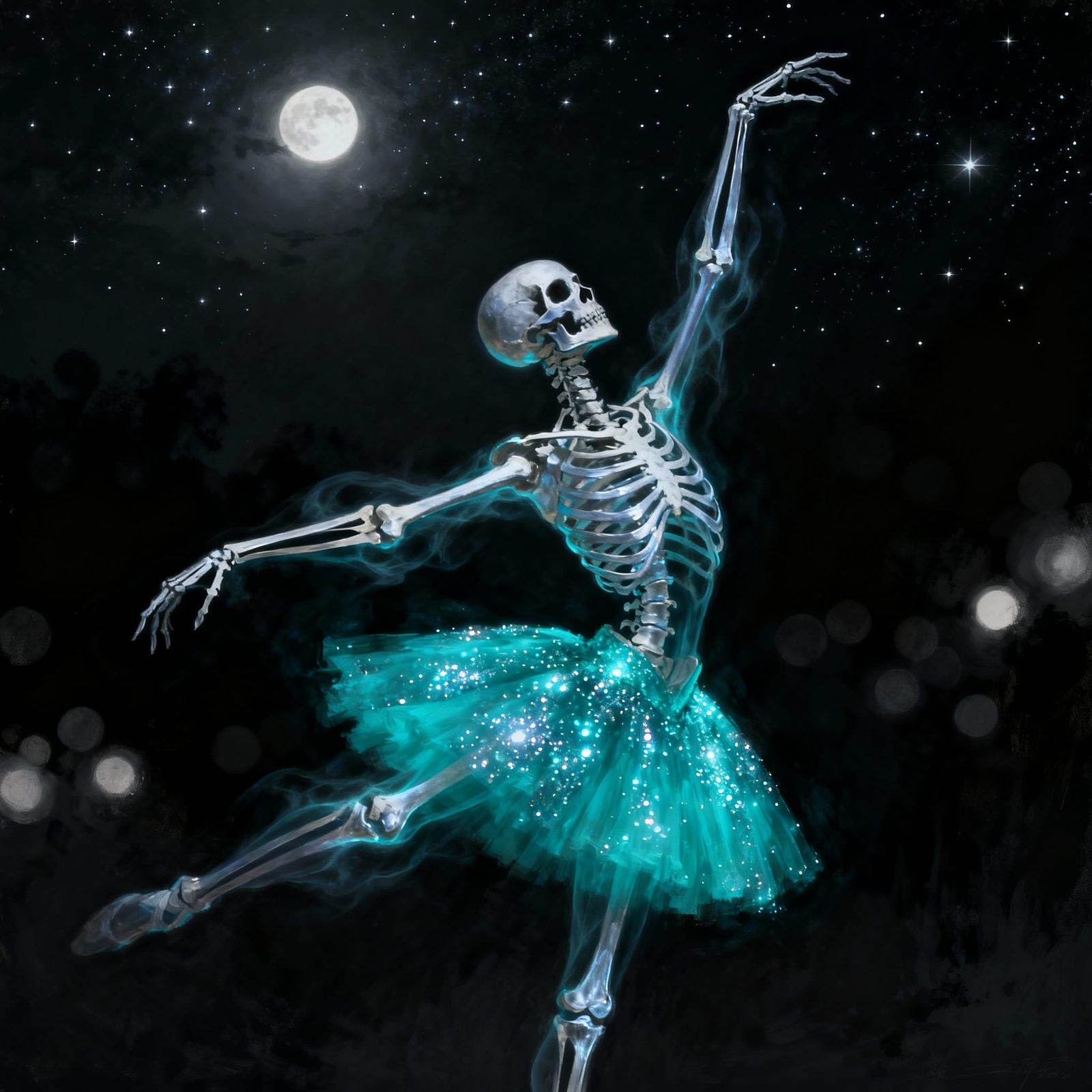 Skeleton Ballerina in Ethereal Moonlight