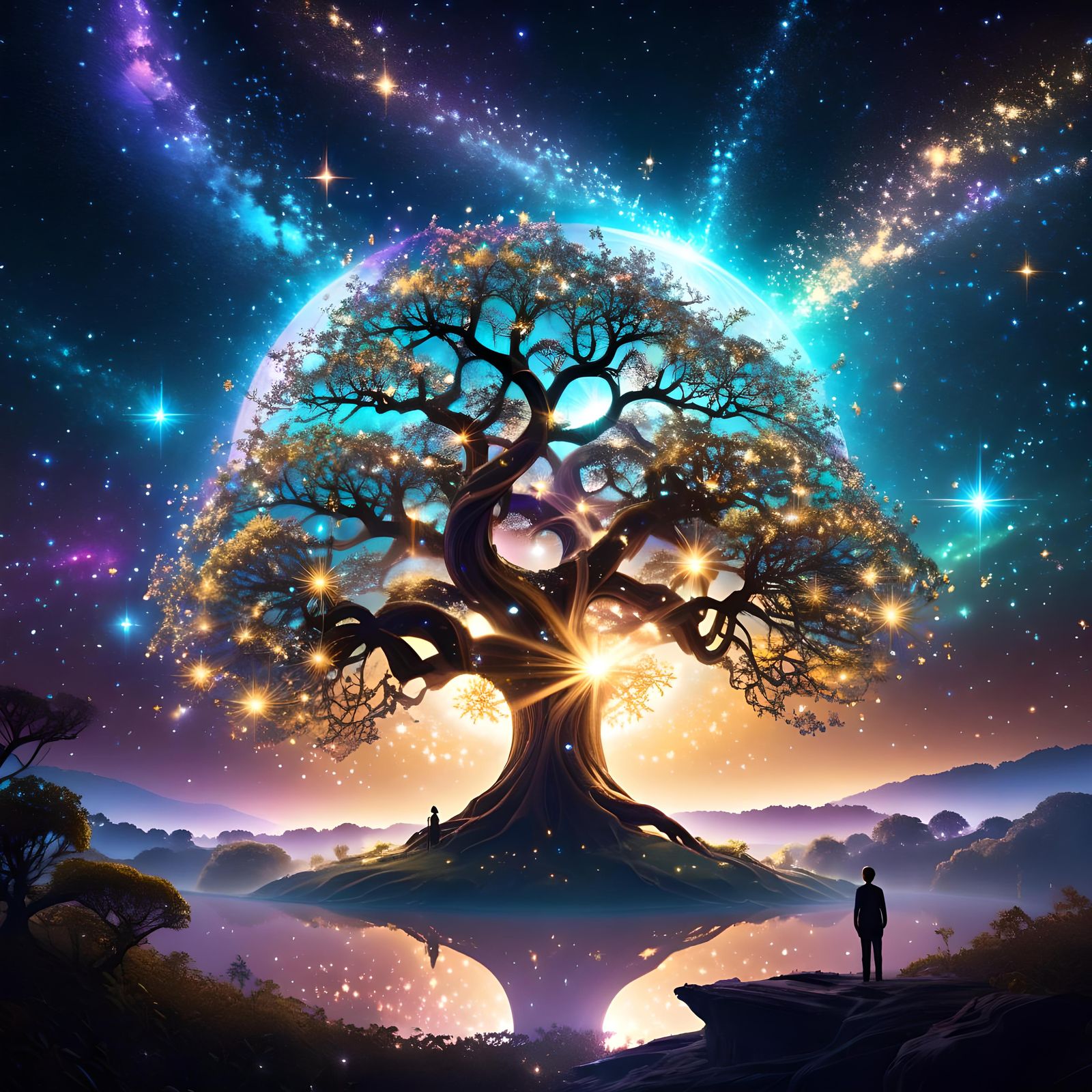 Sparkling Tree of Life in Starry Night