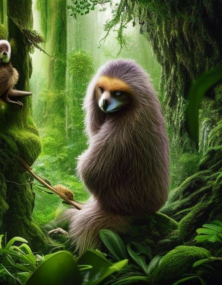 Sloth-Human Hybrid in Mycelium Network, Detailed Art