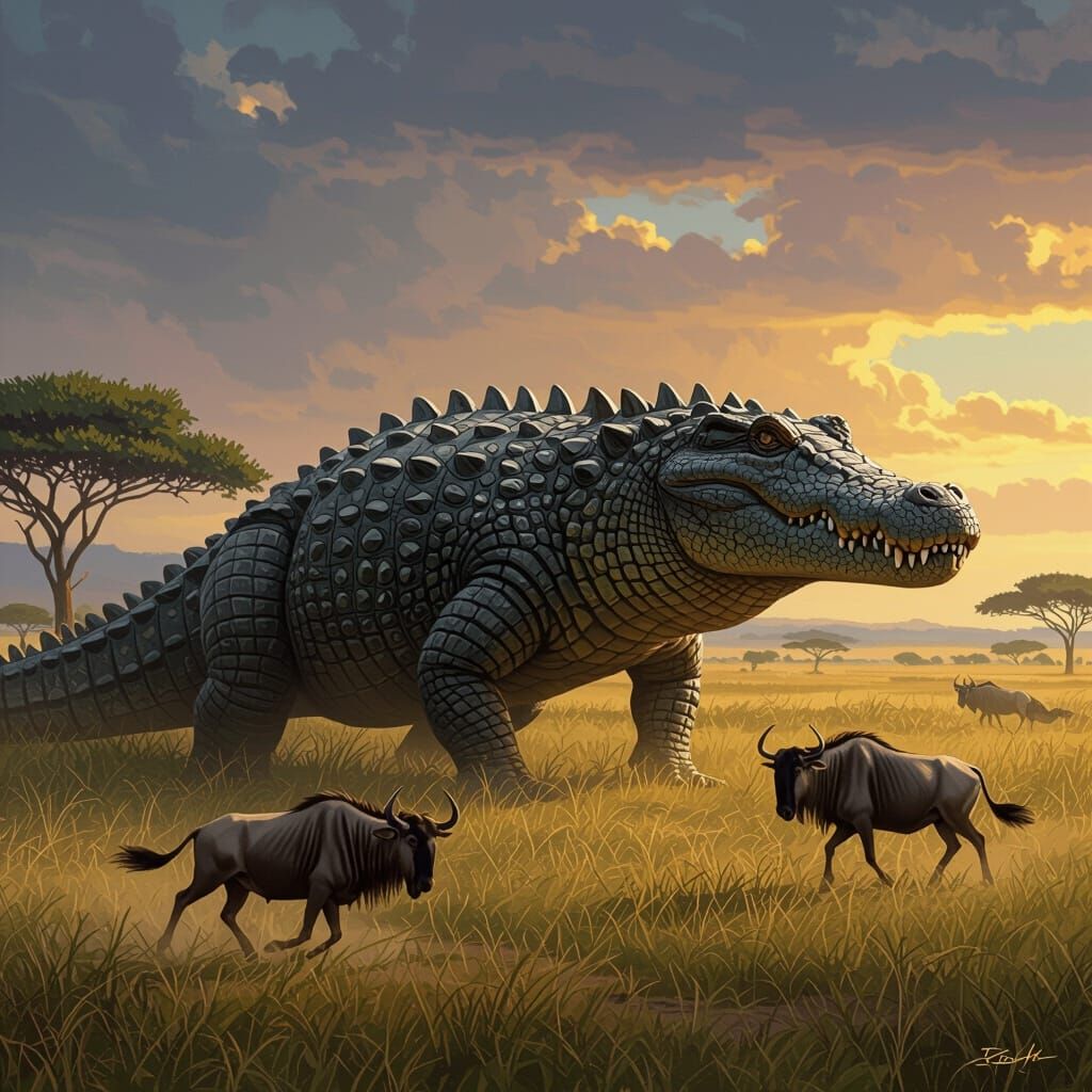 Deinonychus Hunts Wildebeest in Dramatic Savannah