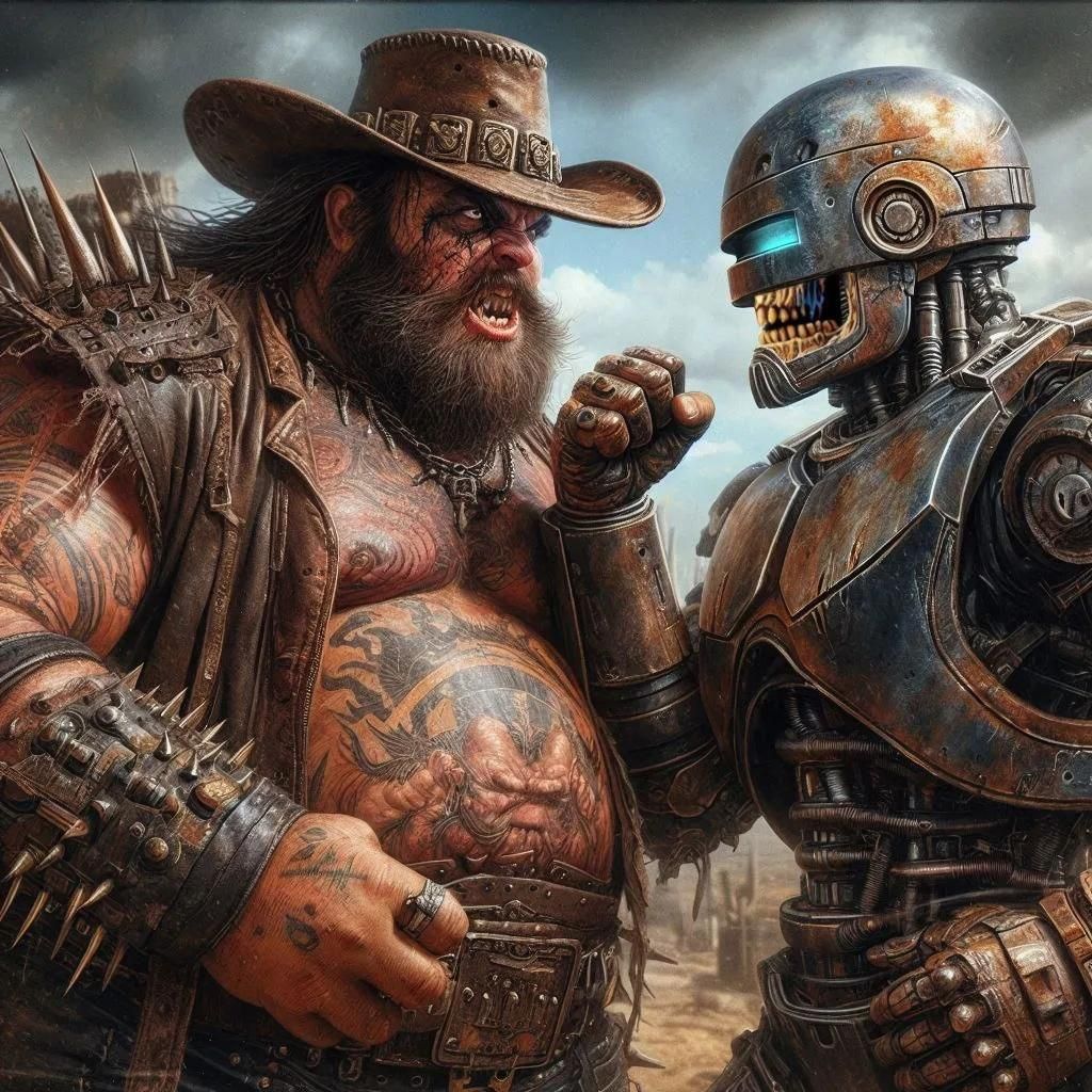 Post-Apocalyptic Desert Argument in Frazetta Style