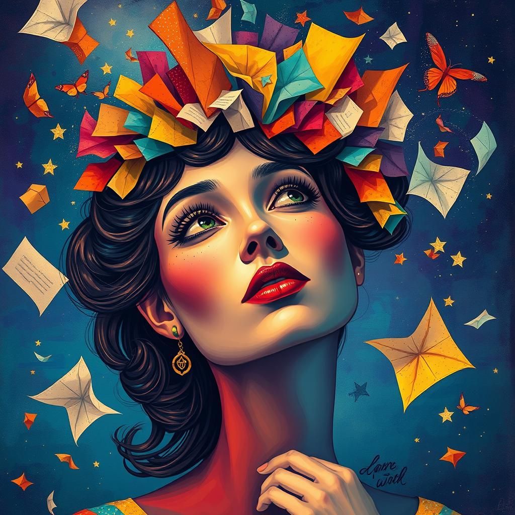 Woman's Mind Bursts with Color in Surreal Dreamscape