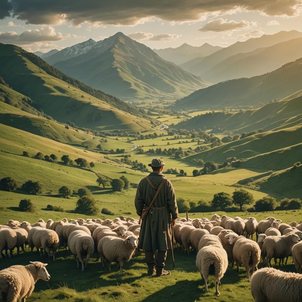 Majestic Shepherd in Golden Valley: 70s Film Aesthetic