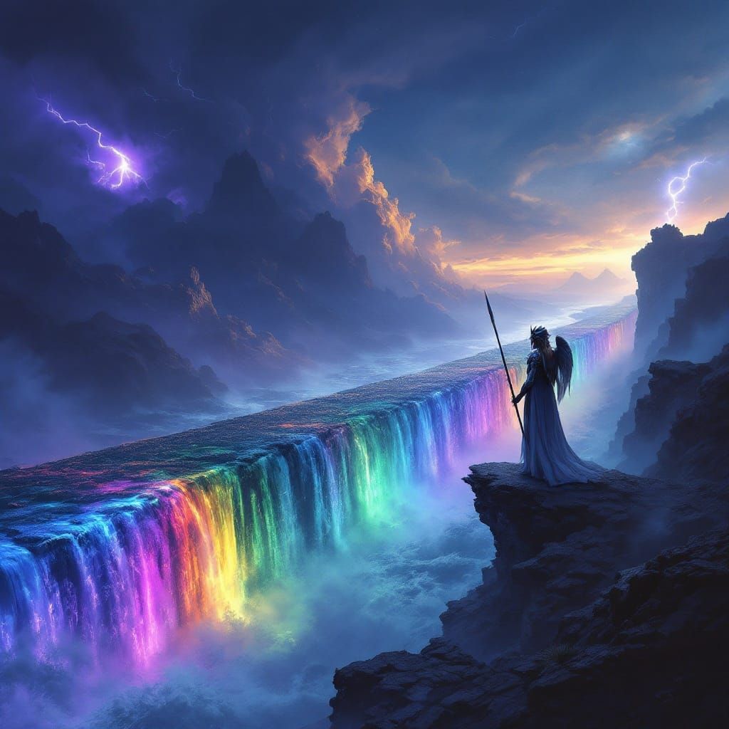 Valkyrie on Bifrost Bridge, Fantasy Concept Art