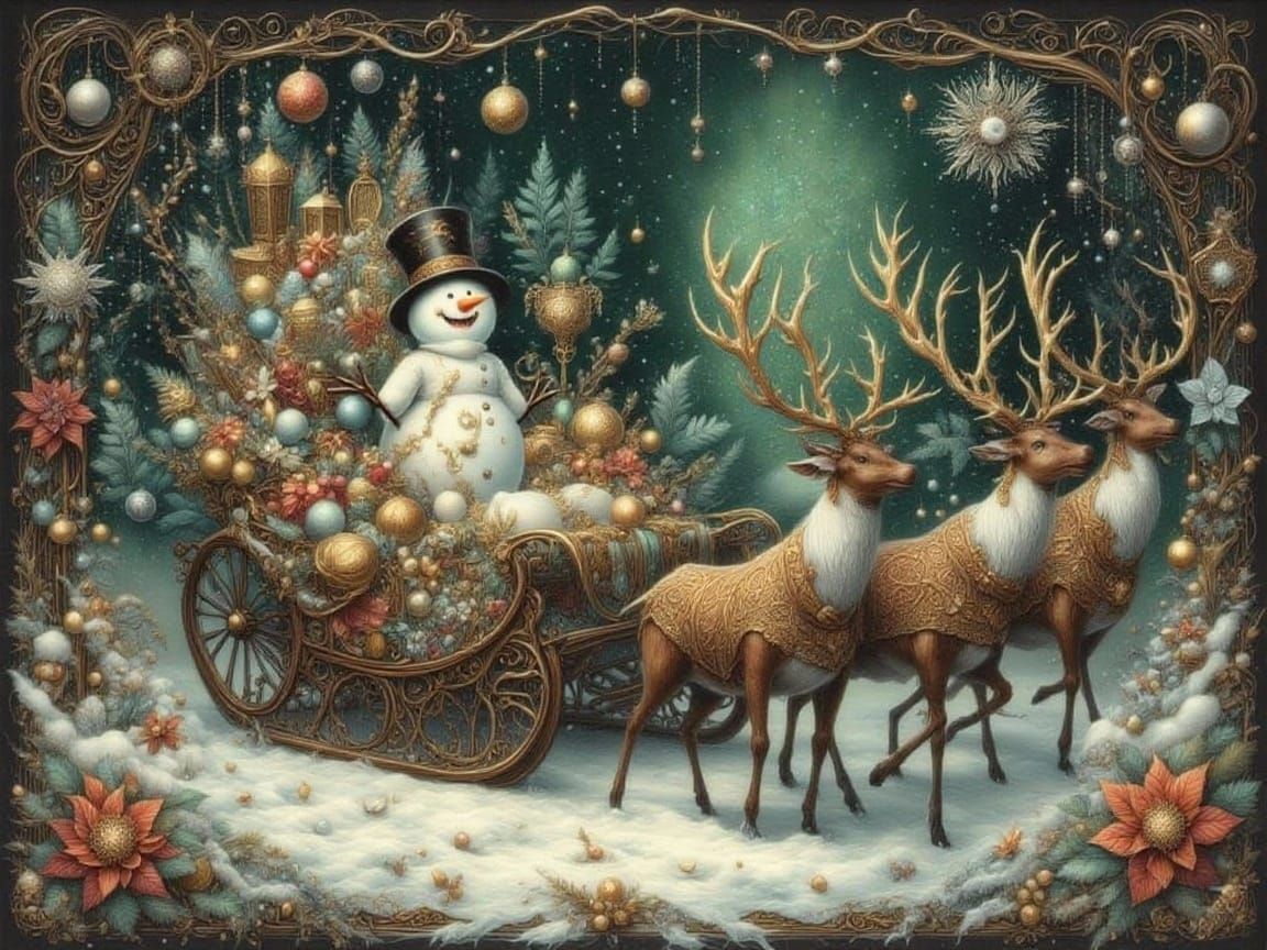 Whimsical Snowman Christmas Card in Vintage Style