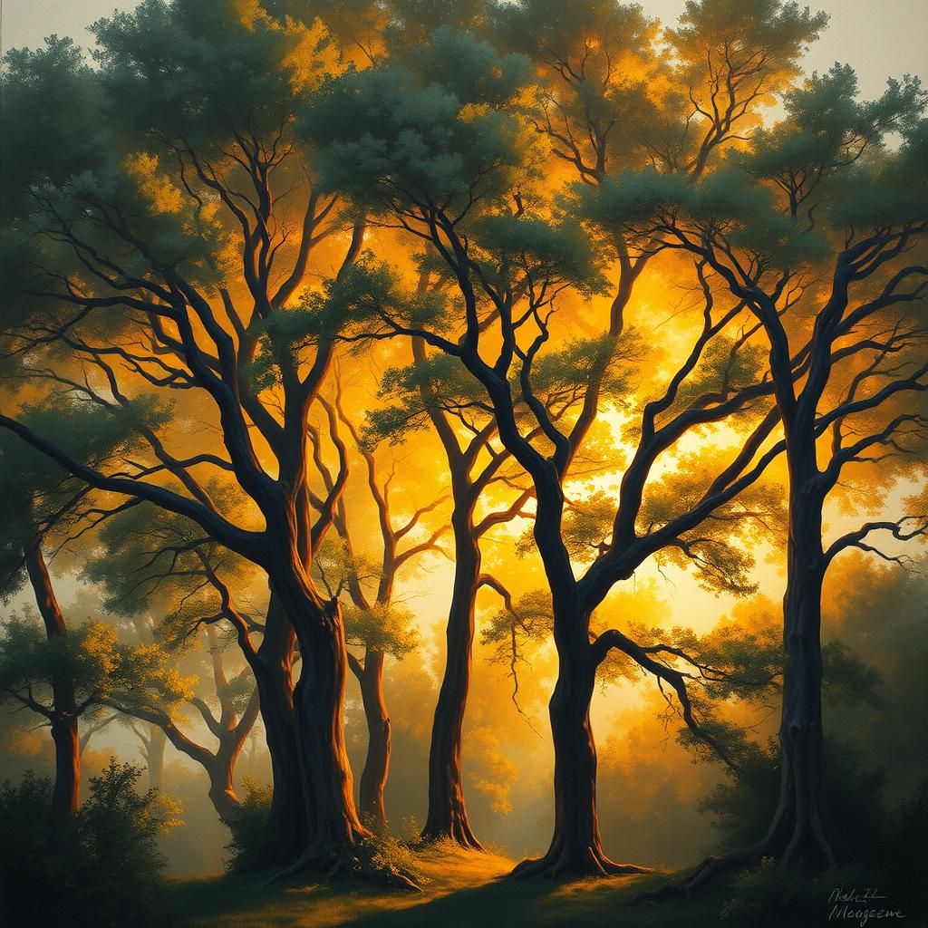 Majestic Trees in Gouache and Watercolor Style