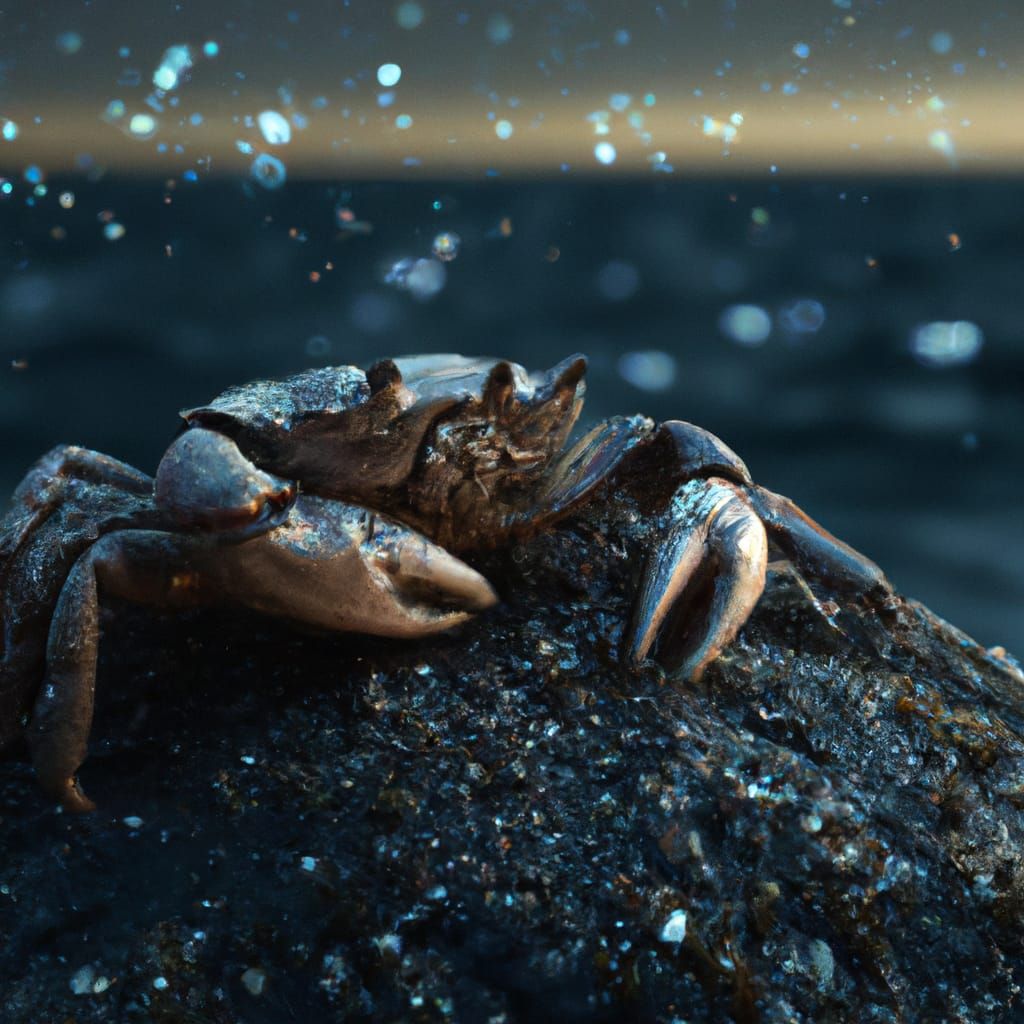 Cosmic Starlight Crab on Ocean Rock