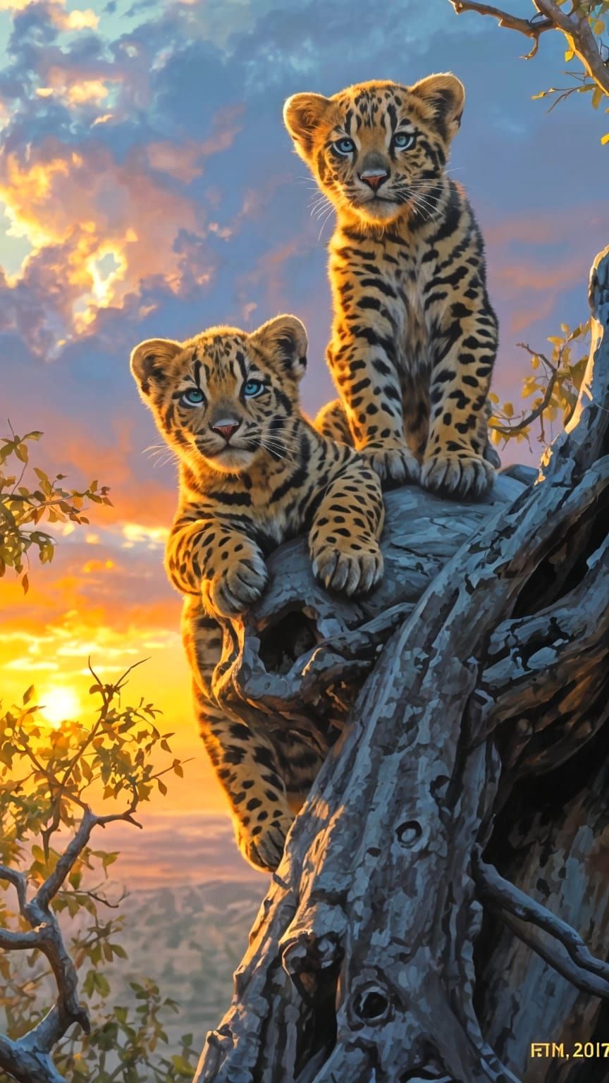 Panthers in Dramatic Wildlife Impressionist Painting