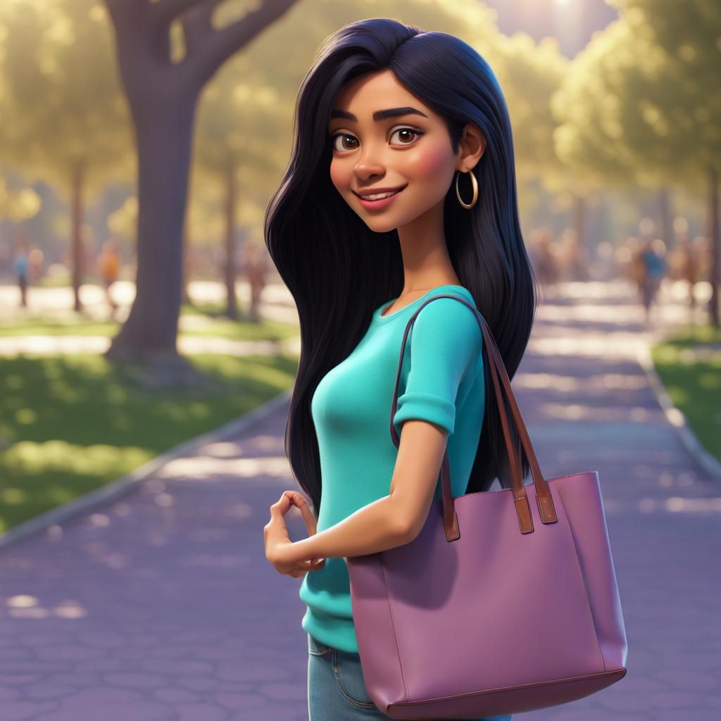 Friendly Latina Woman in Park: 3D Digital Art