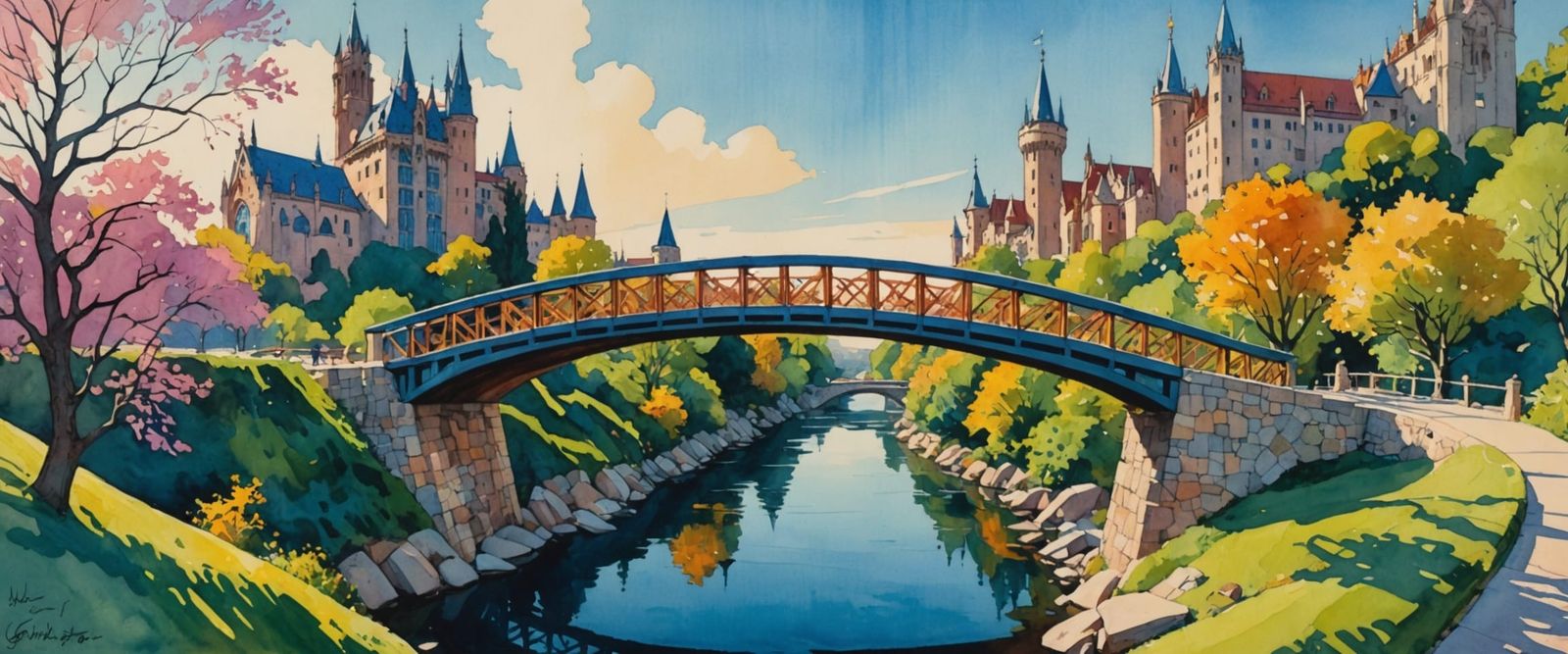 Whimsical Bridge Design Blending Organic and Geometric Style...