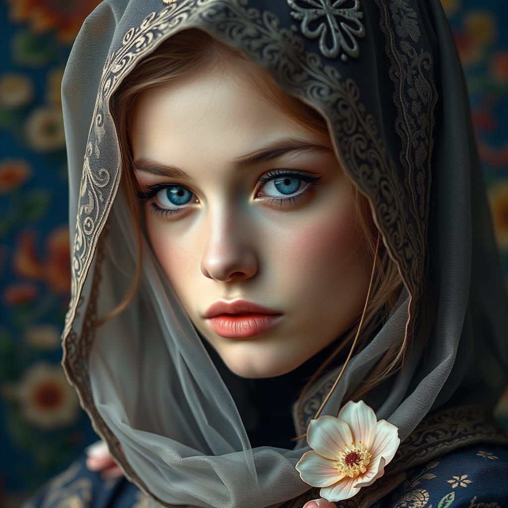Captivating Woman with Blue Eyes in Hyperrealistic Style
