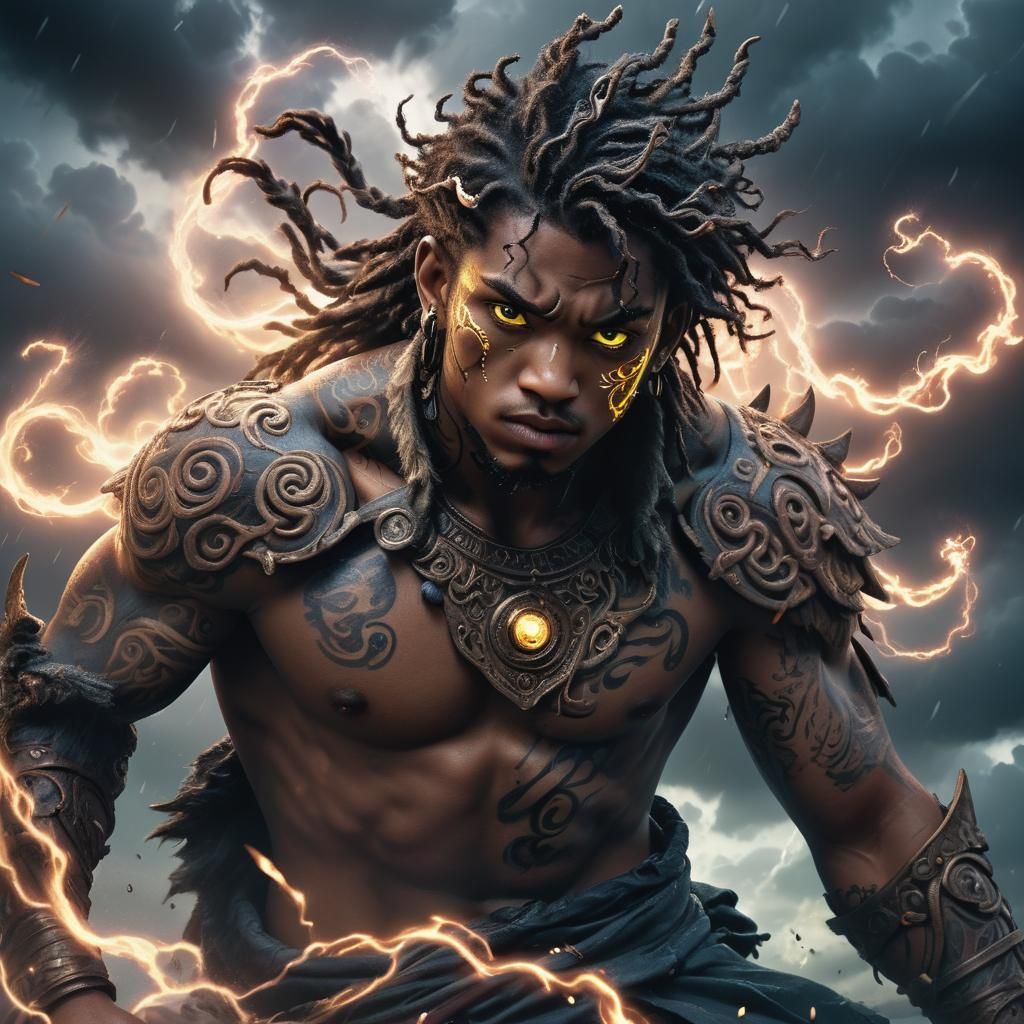 Young Man Summons Spirits in Fantasy Storm