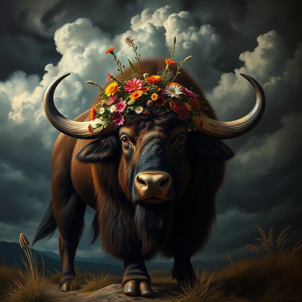 Buffalo Strongman in Dramatic Baroque Style with Expressioni...