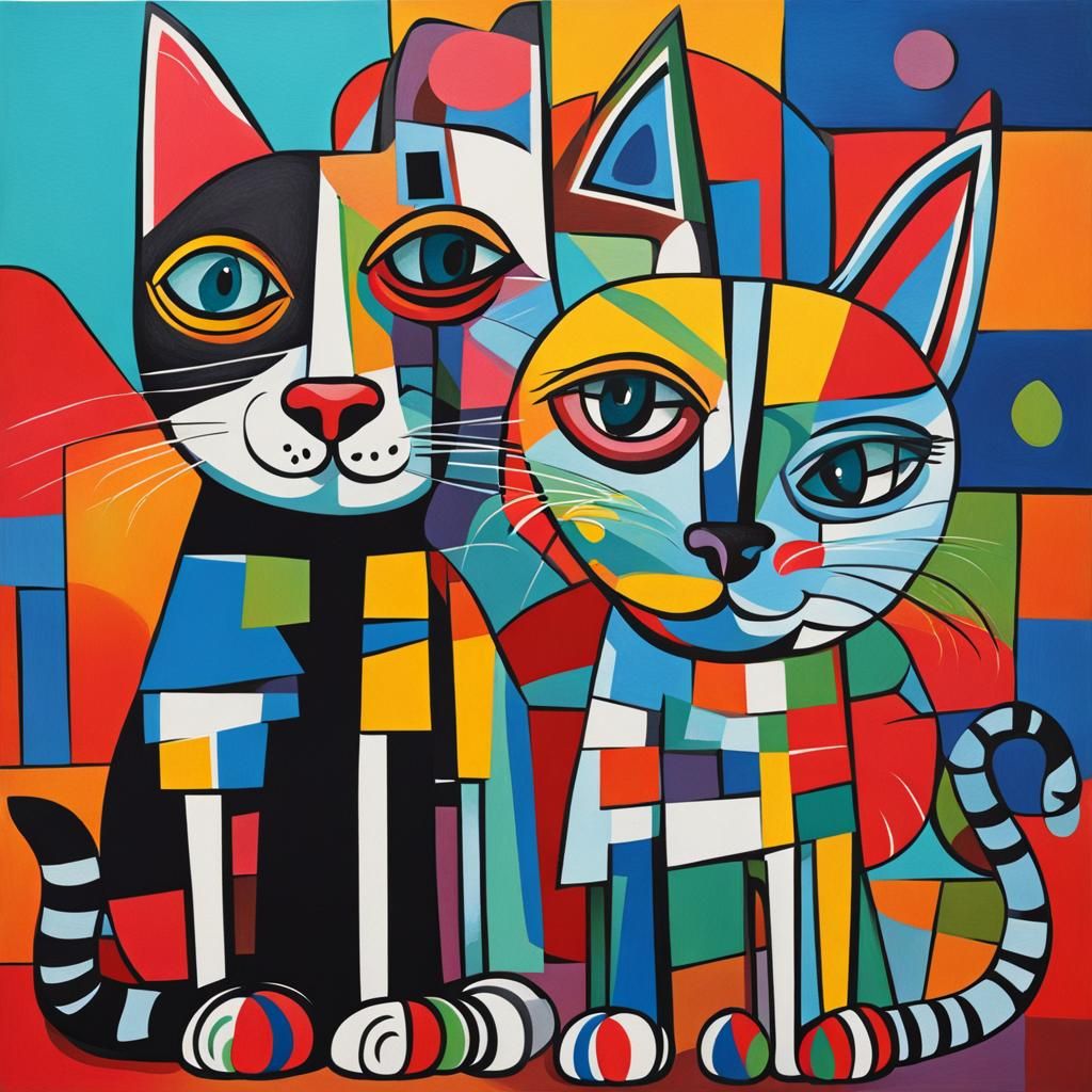Cubist Cats Playing in Asymmetric Candyland