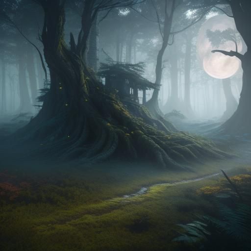 Godlike Figure in Mystical Forest