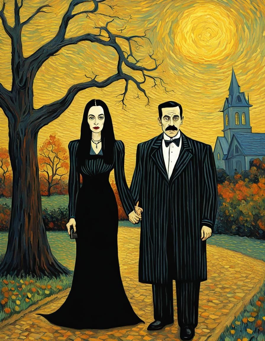 Morticia and Gomez Addams as Van Gogh Painting