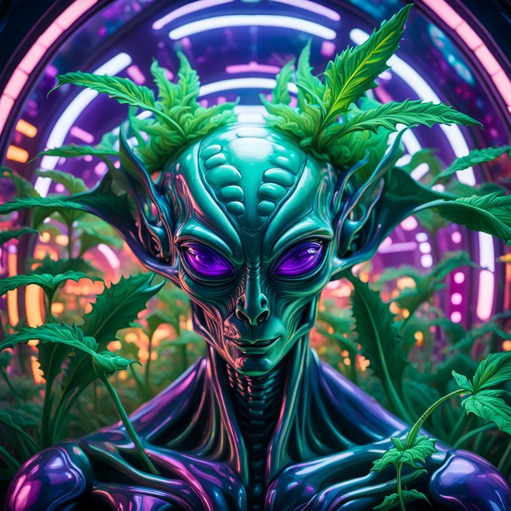 Surreal Alien in Neon Discotheque, Salvador Dali Style